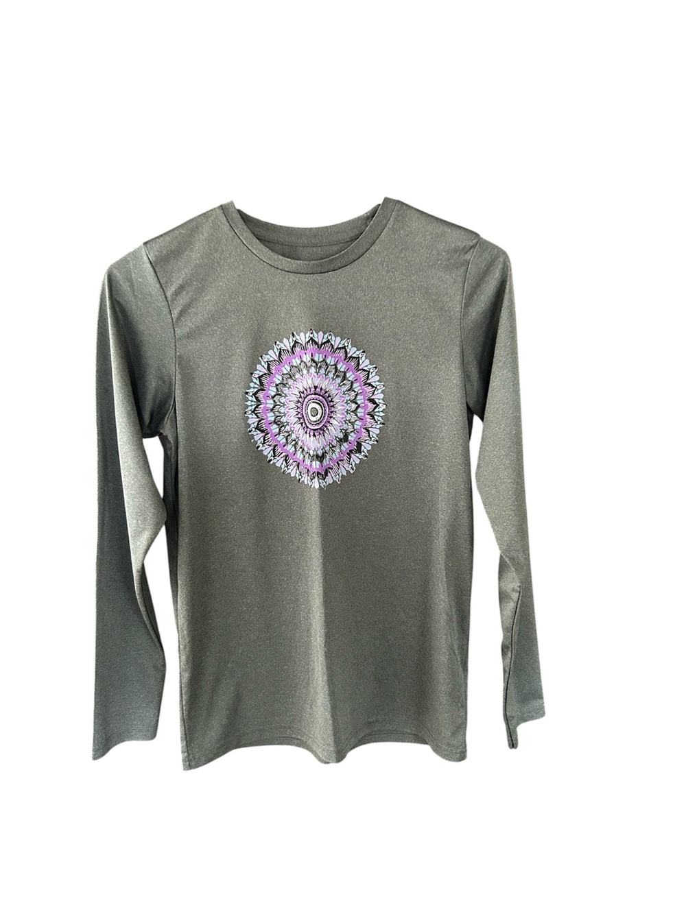 Columbia Sportswear Gray LS Tee With Purple Mandala Graphic Girls Size L (14/16)